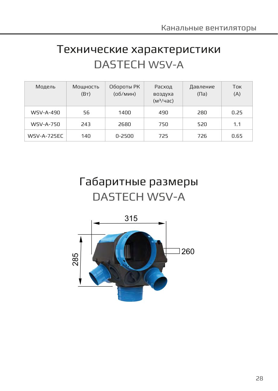 Технические характеристики и габариты WSV-A Dastech WSV-A-750
